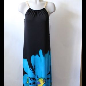 NWT Black Halter Top Maxi Dress With Large Flower