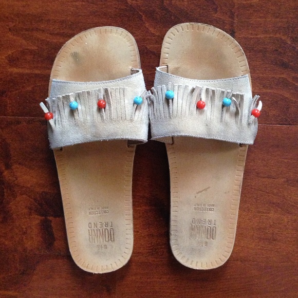 SOLD. Suede Fringe Beaded Sandals
