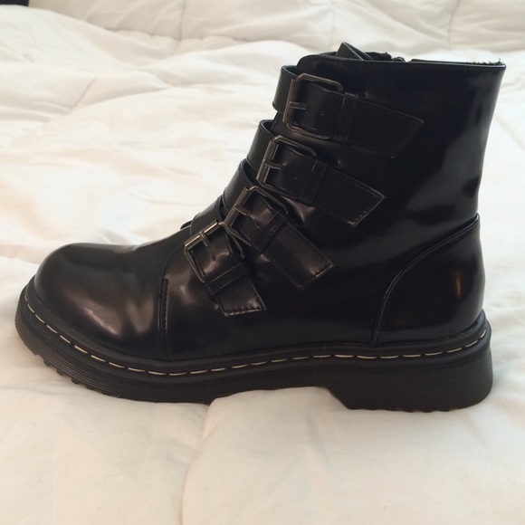 Buckled Patent Combat Boots