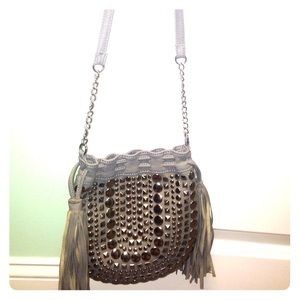 Gray studded crossbody bag