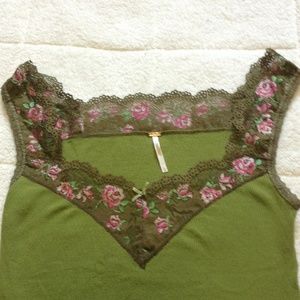 Free People green off the shoulder lace top