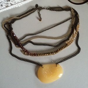 Multi chain beaded, druzy pendant necklace