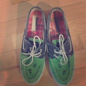 Green and blue anchored Sperry's