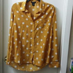 Yellow and white polka dot button down