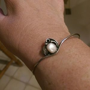 Silver Bracelet with pale pink inlaid stone