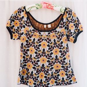 Anthropologie floral peplum sweater tee small