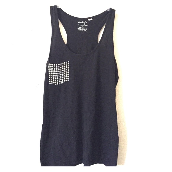 Black tank top with studded pocket