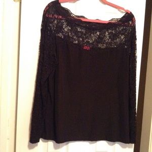 Black Lace Bodice Blouse Size XXL