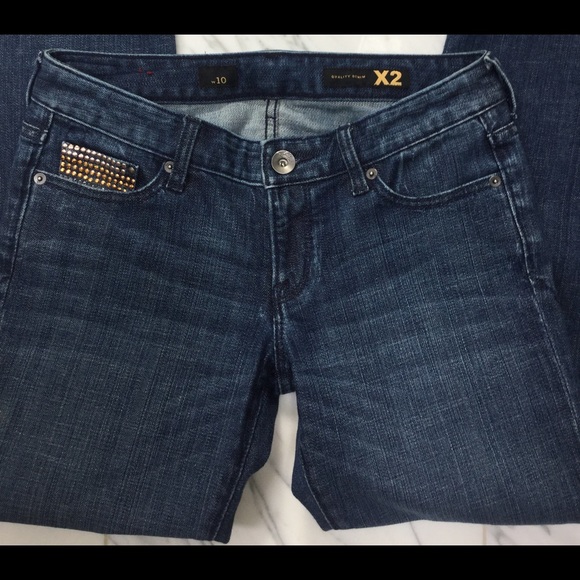 X2 Quality Denim, stud & rhinestone covered pocket
