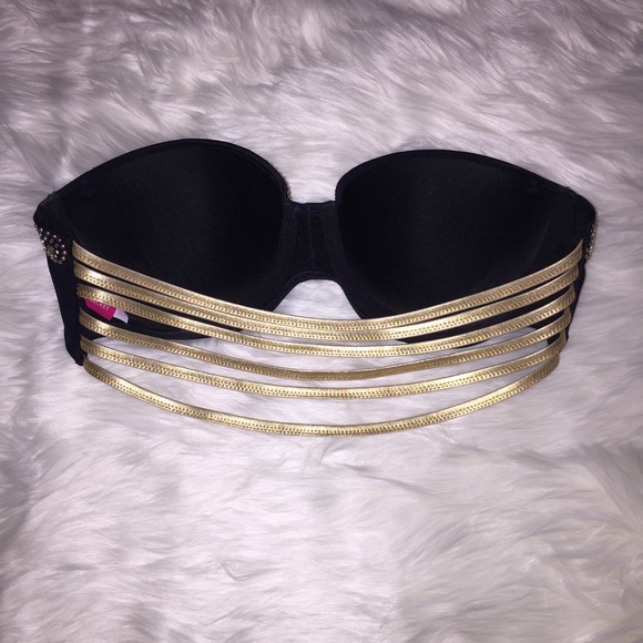 Strapless black embellished bathing suit