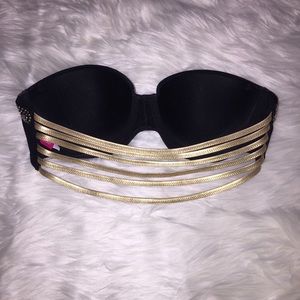 Strapless black embellished bathing suit