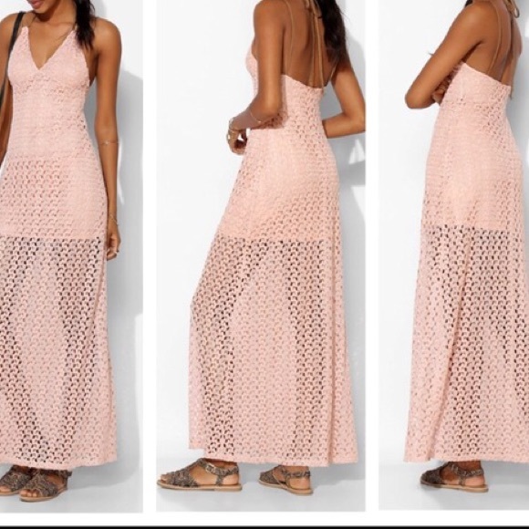 UO pink lace maxi halter dress. Worn once.