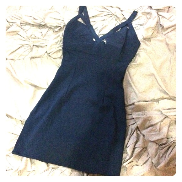 Navy low back lazer cut bodycon dress