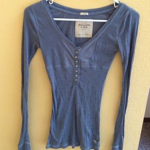 Blue long sleeve Abercrombie & Fitch top.