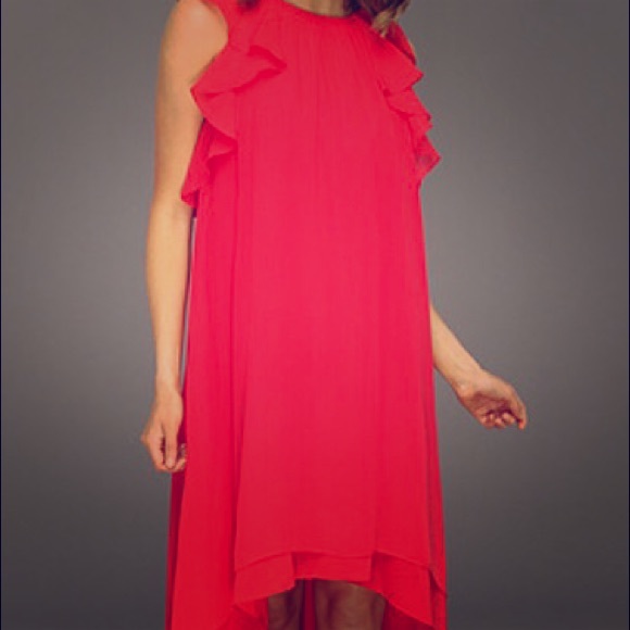 Bcbgmaxazria Fais Silk High Low Dress Lipstick Red