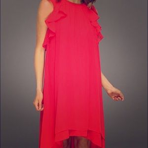 Bcbgmaxazria Fais Silk High Low Dress Lipstick Red