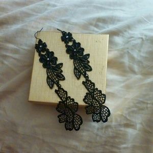 Bebe long black metal earrings