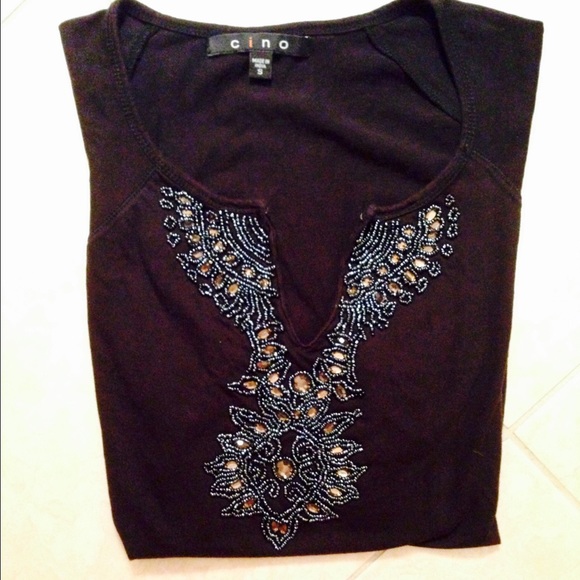 Beautiful beaded and sequenced vneck black  top