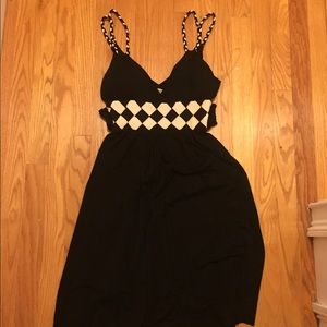 Black with white dress.