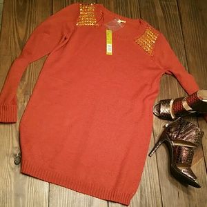 Gianni Bini Studded Shoulder Orange Sweater