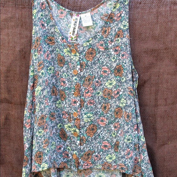 Summer tank top, with brown floral print