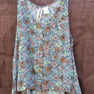 Summer tank top, with brown floral print