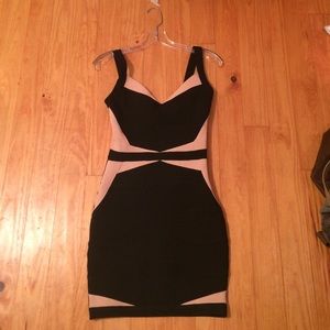 Banded black and blush dress