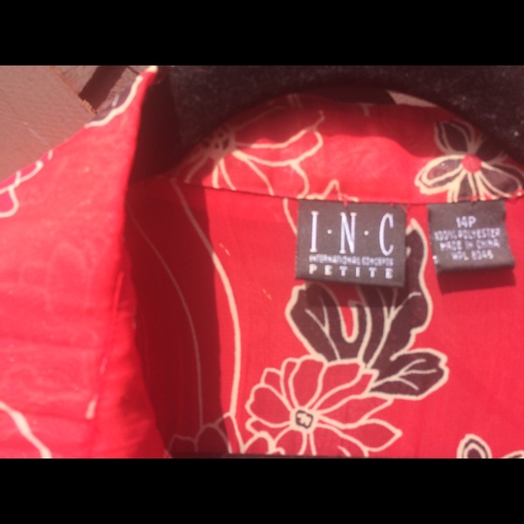 Fun sheer red/black/white flower top. - Picture 4 of 4