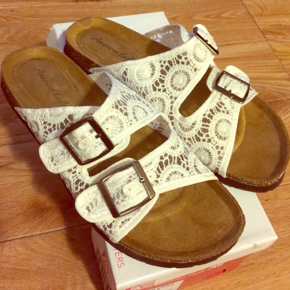 American eagle Shoes - White crochet Birkenstock-like sandal! So cute!