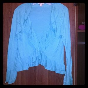 Ann Taylor LOFT Sea Foam Green Ruffle Sweater