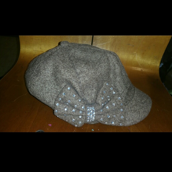 Women's Cute Brown Hat with Bow and Rhinestones