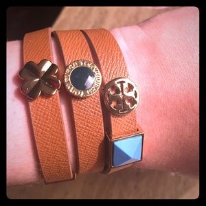 triple wrap Tory burch leather charm bracelet
