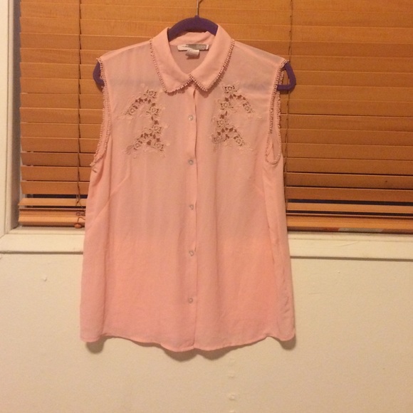 Peach Sleeveless Collared Blouse