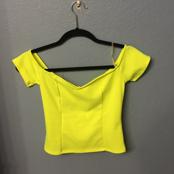neon yellow off the shoulder top