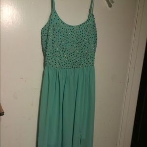 Teal sheer full length dress