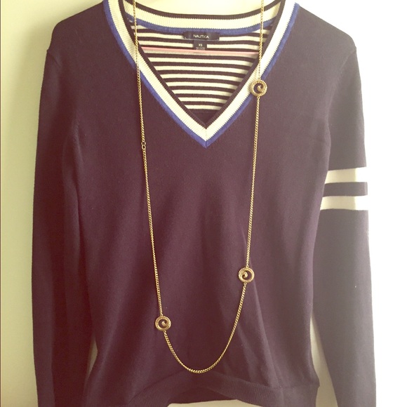 Nautica sweater navy and white stripes