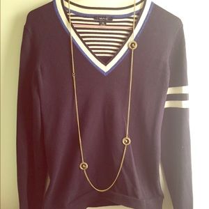 Nautica sweater navy and white stripes