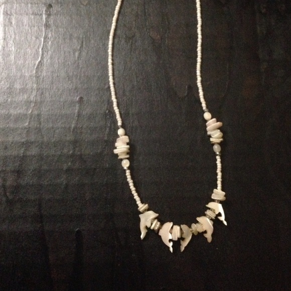 White Mother-of-Pearl Shell Necklace with Dolphins