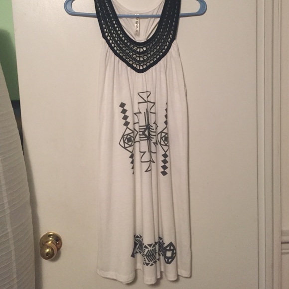White and black tank shift dress with Aztec print.