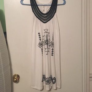 White and black tank shift dress with Aztec print.