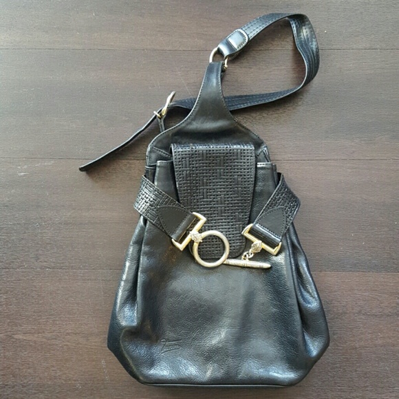 Vintage Black leather Texier Sling Backpack