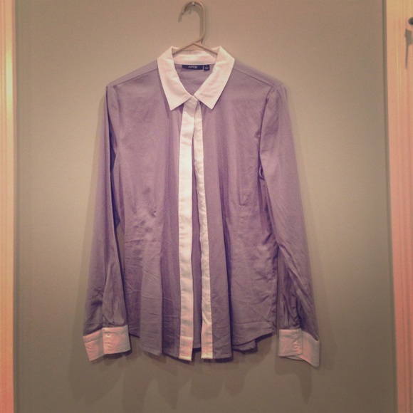 Grey and white tailored blouse