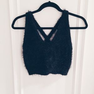 Urban Outfitters Black Fuzzy Cropped Sweater