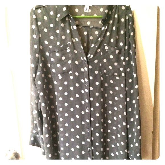 Gray and White Polka Dot Button Down Dress