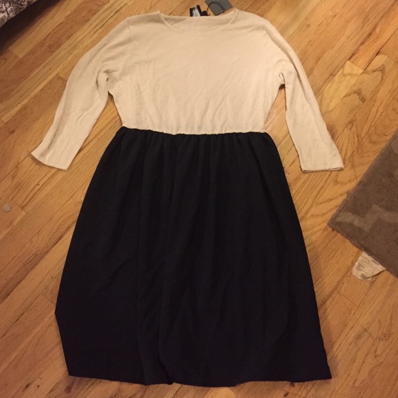 Cream and navy dress