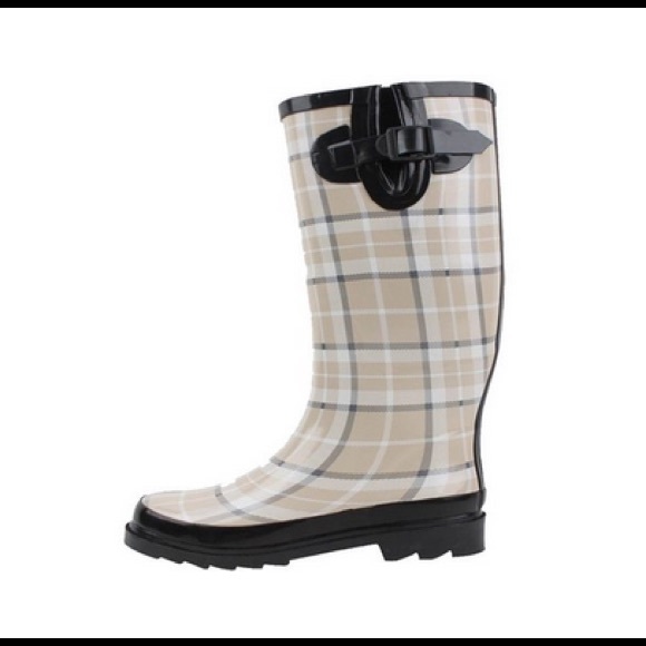 Beige Plaid Rainboots