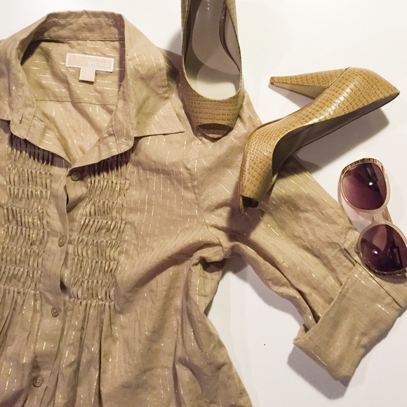 MICHAEL Michael Kors Tops - Michael Kors Beige Blouse with Gold Threading