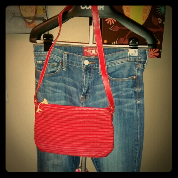 Small Red Liz Claiborne Purse with Flowers