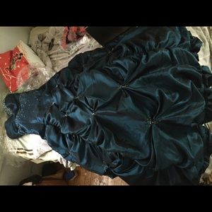 Navy blue PromDress silver&blue stones strap less