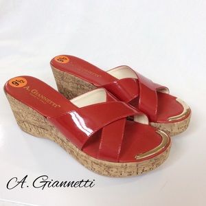 HOLD Italian Red &Gold Platform Wedges